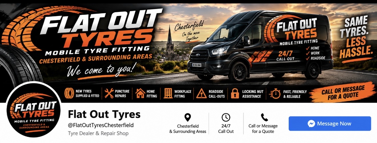 Flat Out Tyres mobile tyre fitting Chesterfield branding
